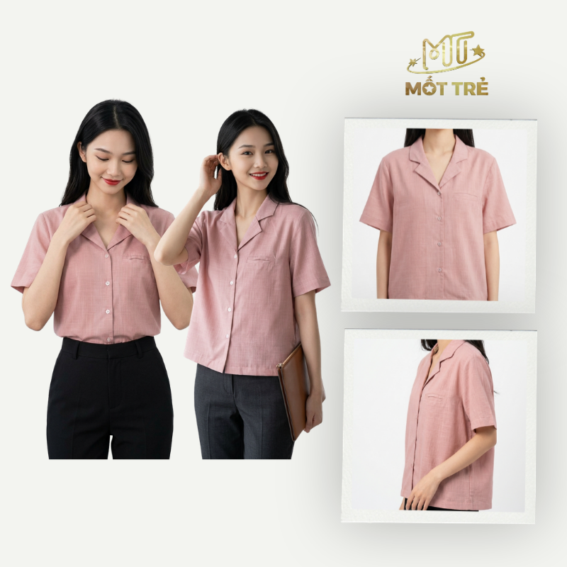 Áo Sơ Mi Nữ Mốt Trẻ Cổ V Linen Tay Ngắn – Form Rộng Mềm Mịn Thoáng Mát - Ảnh 2